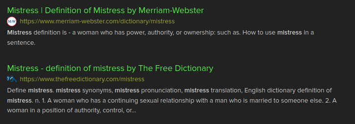 Example of a search for mistress